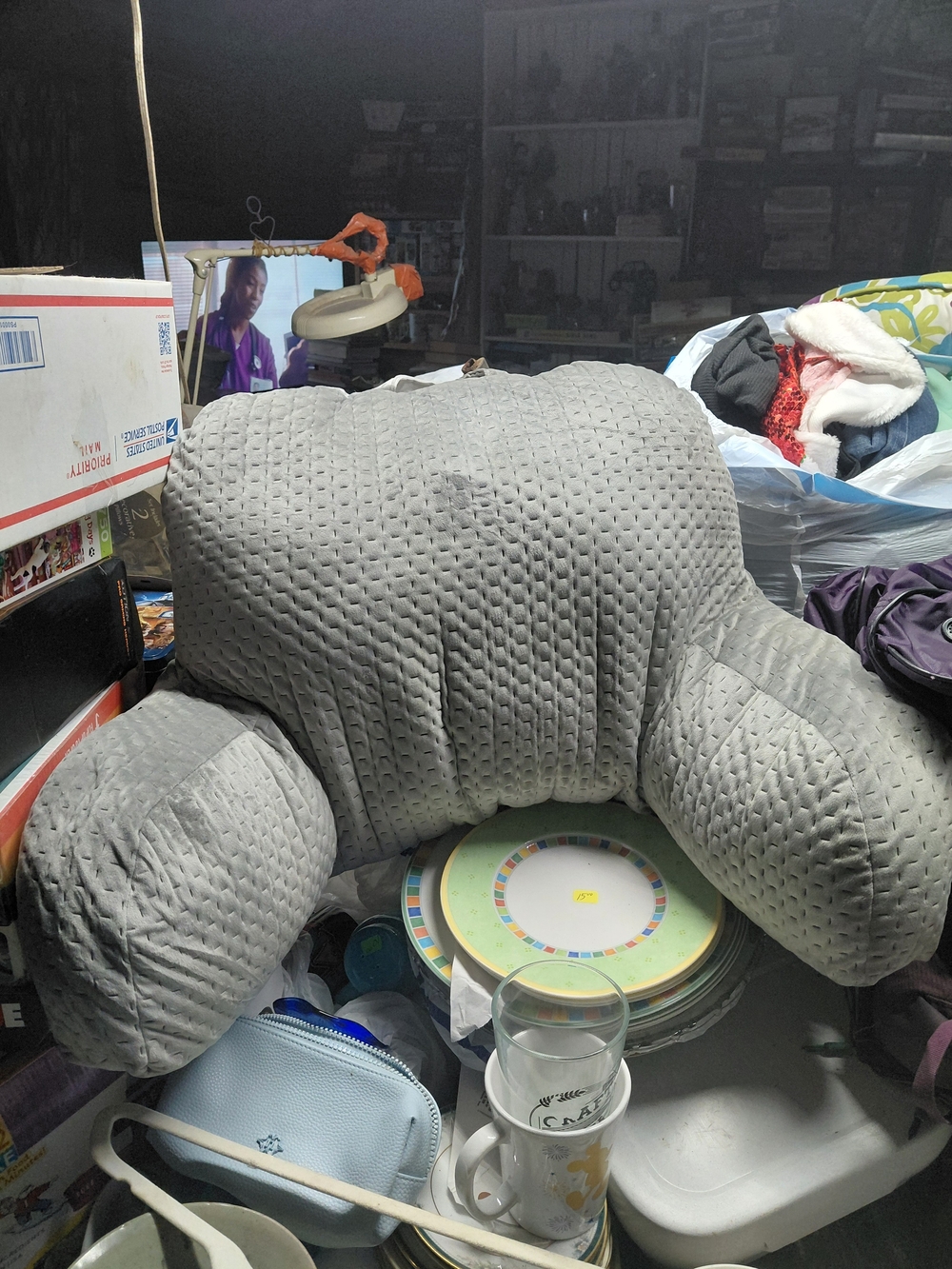 textured grey reading pillow with arms for back support.28x18" Brentwood Origina